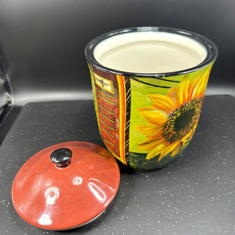 Certified International Lori Siebert Sunflower Bee Ceramic Canister Jar La Fleur - Picture 10 of 14